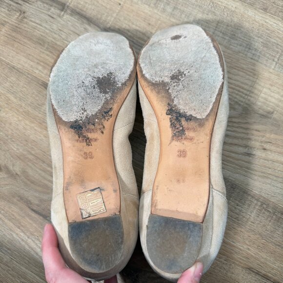 Jacques Loup Cannes Suede Tan Ballet Flats Leather Scalloped Edge Feminine 39 - Picture 4 of 8